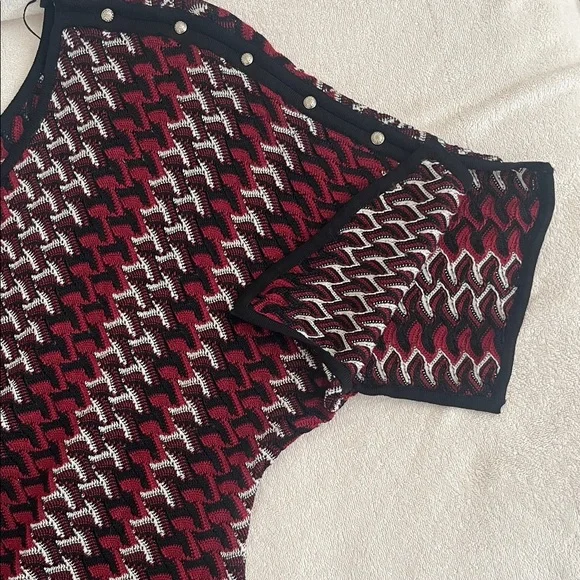 WHBM Crochet Sweater Red and Black Chevron Striped Batwing, Small - Picture 8 of 11
